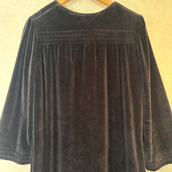 Vtg Black Velour Lounge Maxi Dress 70s Witchy Dark Romantic Made USA L Lagenlook - Picture 7 of 10